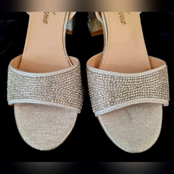 Rhinestone sparkle Silver Chunky Heel Shoes Sandals Sz 6 - Picture 10 of 16